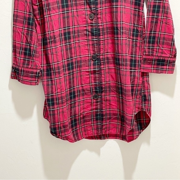LAUREN RALPH LAUREN Women’s Red Blk Flannel Plaid Logo Button Up Night Shirt XS - Picture 7 of 9